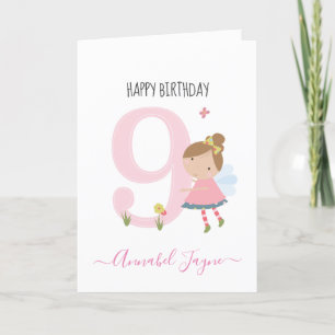 Whimsical Ninth birthday fairy cute pink Card