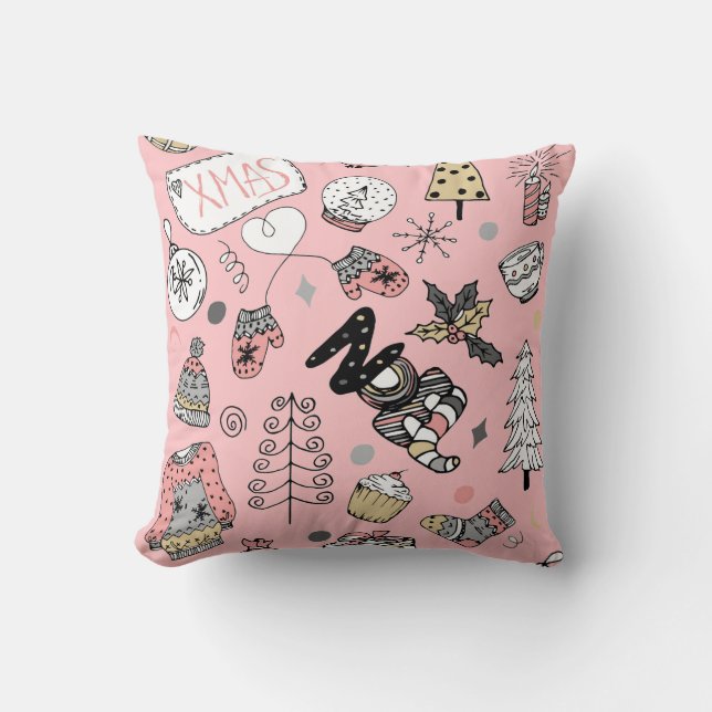 Whimsical Noel Holiday Throw Pillow (Front)