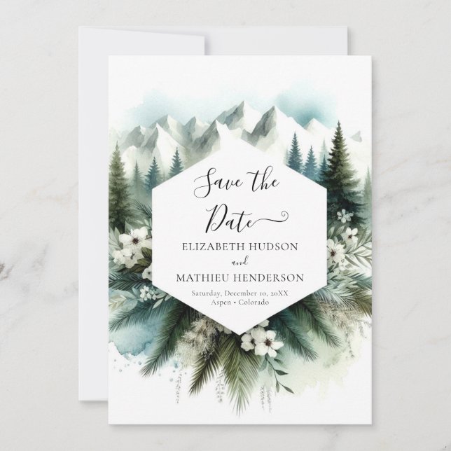  Whimsical Non Photo Mountain Wedding Save The Date (Front)