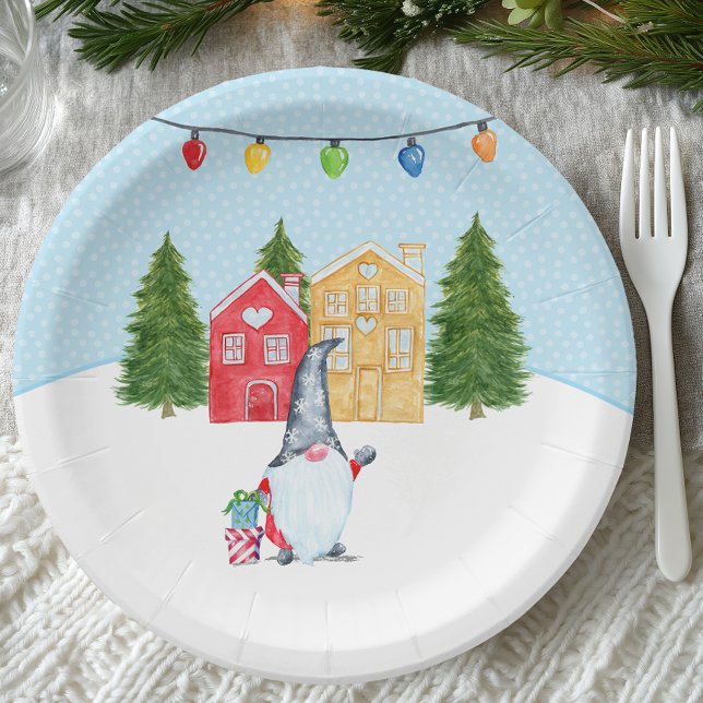 Whimsical Nordic Christmas Gnome Paper Plates (Nordic Winter Gnome Paper Plate)