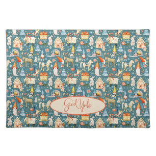 Whimsical Nordic Christmas Gnomes with Animals Cloth Placemat