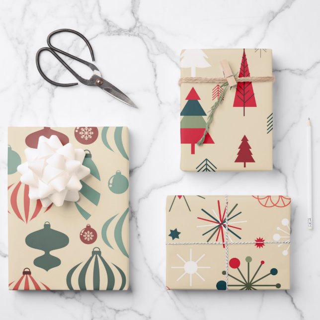 Whimsical Nordic Christmas Ornaments Wrapping Paper Sheets (Front)