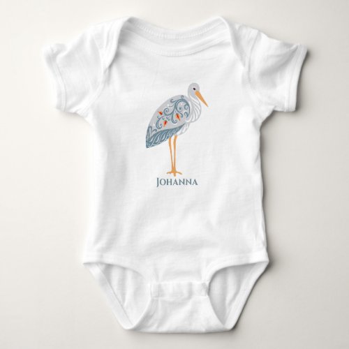 Whimsical Nordic Folk Art Stork  Scandinavian Baby Bodysuit