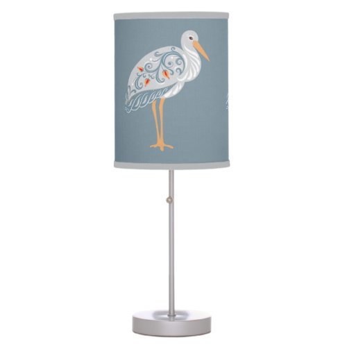 Whimsical Nordic Folk Art Stork  Scandinavian Table Lamp