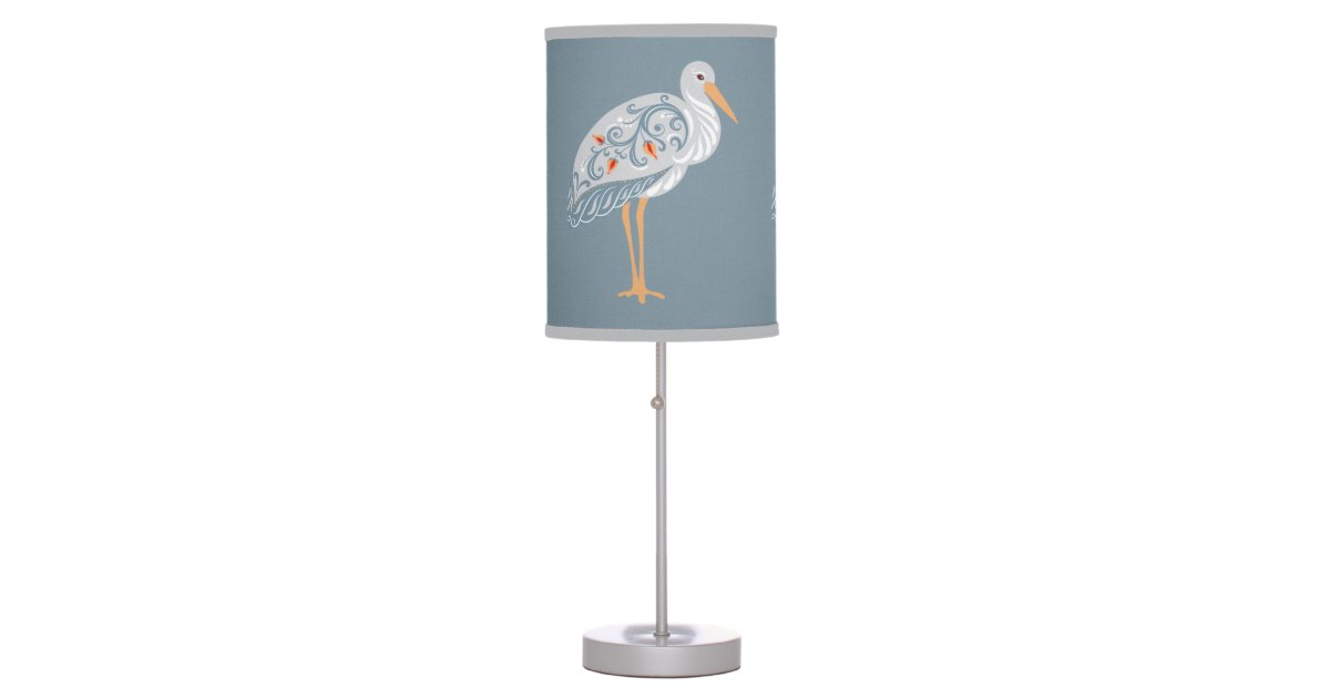Whimsical Nordic Folk Art Stork, Stork Table Lamp