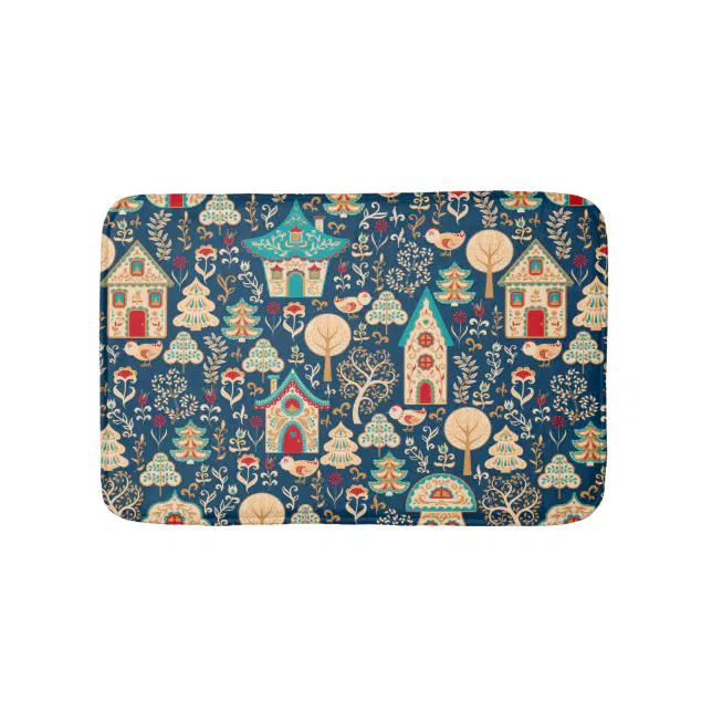Whimsical Nordic Houses Scandinavian Bath Mat Zazzle