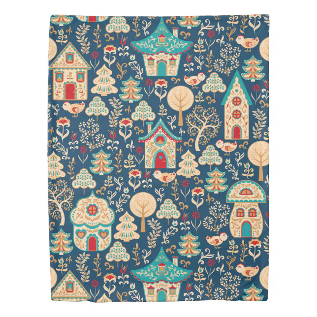 View of Whimsical Nordic Houses | Scandinavian Duvet Cover | Zazzle
