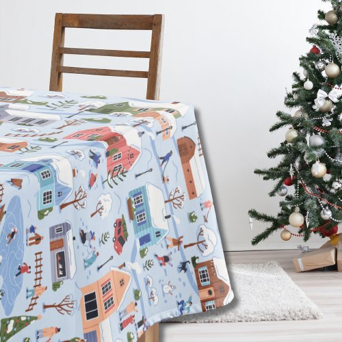 Whimsical Nordic Hygge Christmas Village Pastel  Tablecloth