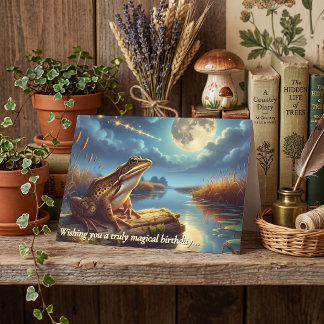 Whimsical Norfolk Pool Frog Midnight Moon Birthday Card