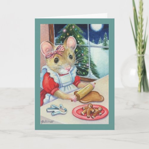 Whimsical North Pole Gingerbread Baker Mouse Art Card