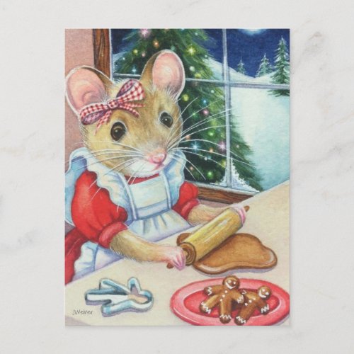 Whimsical North Pole Gingerbread Baker Mouse Art Postcard