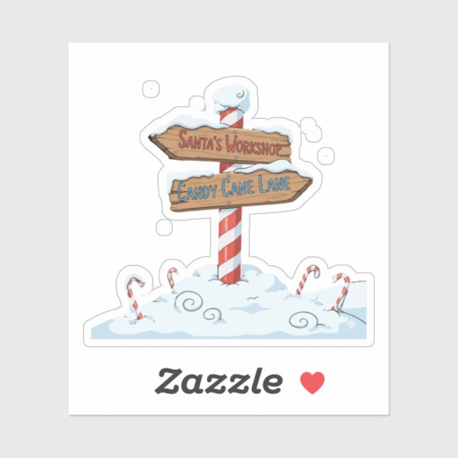 Whimsical North Pole Sign Santa's Workshop & Candy Sticker (Sheet)