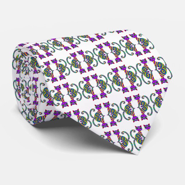 Whimsical Novelty Very Cool Cat Pattern  Neck Tie (Rolled)