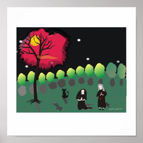 Whimsical Nuns At The Beach Art Poster