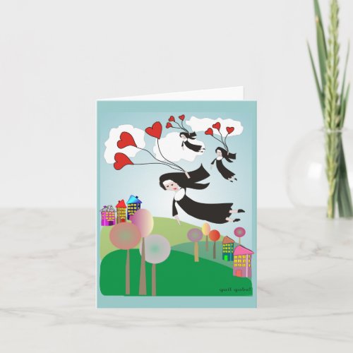 Whimsical Nuns With Balloons Notecards