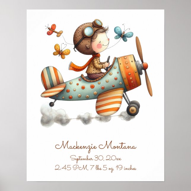 Whimsical Nursery Art Child Flying Plane Poster (Front)