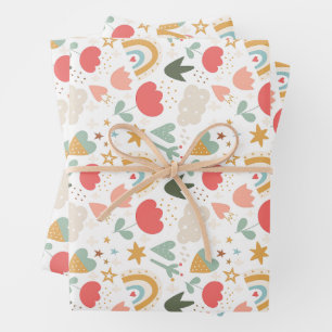 Whimsical Nursery Pattern with Clouds and Stars Wrapping Paper Sheets