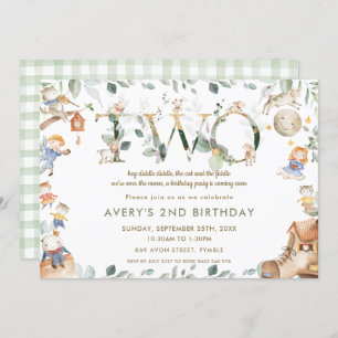 Whimsical Nursery Rhyme Greenery 2nd Birthday Invitation