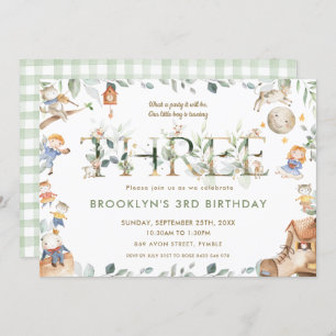 Whimsical Nursery Rhyme Greenery 3rd Birthday Invitation