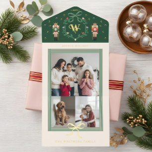 Whimsical Nutcracker Christmas Monogram Bow Photos All In One Invitation