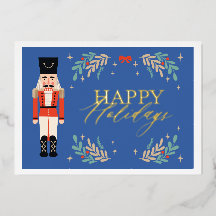 Whimsical Nutcracker Happy Holidays Navy Blue