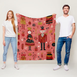 Whimsical Nutcracker Holiday Pattern Fleece Blanket
