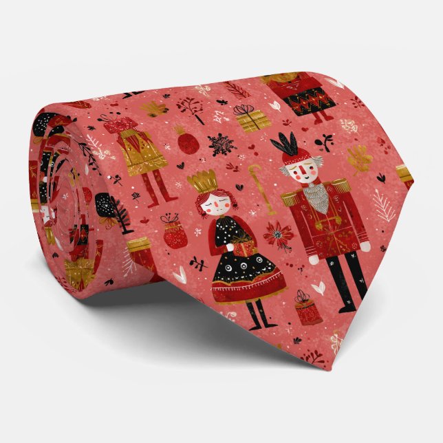 Whimsical Nutcracker Holiday Pattern Neck Tie (Rolled)