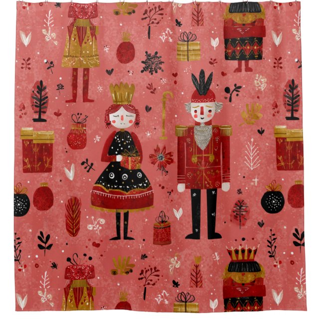 Whimsical Nutcracker Holiday Pattern Shower Curtain (Front)