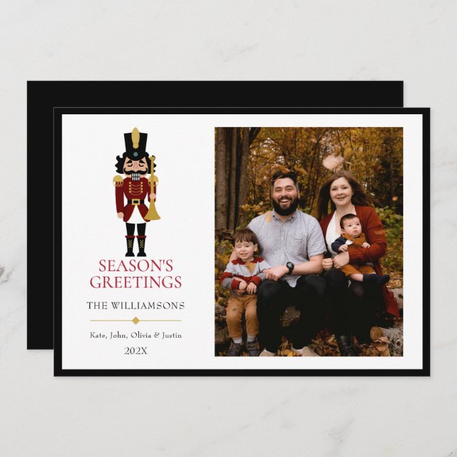 Whimsical Nutcracker in Black Flat Holiday Card (Front/Back)