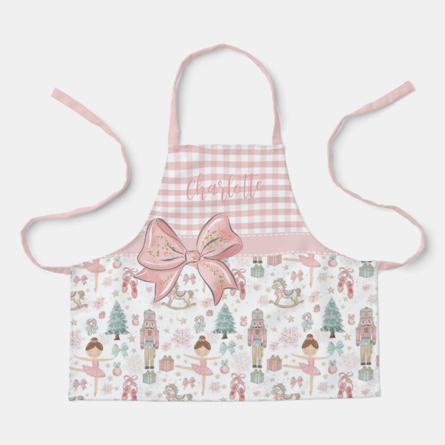 Whimsical Nutcracker Pastel Pink Christmas Ballet Apron (Front)