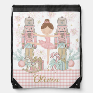 Whimsical Nutcracker Pastel Pink Christmas Ballet Drawstring Bag