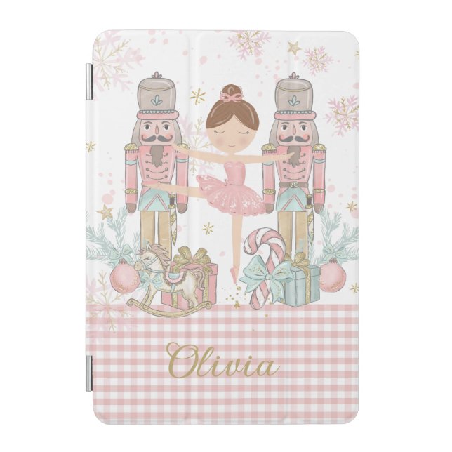Whimsical Nutcracker Pastel Pink Christmas Ballet iPad Mini Cover (Front)