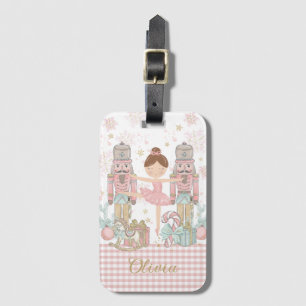 Whimsical Nutcracker Pastel Pink Christmas Ballet Luggage Tag