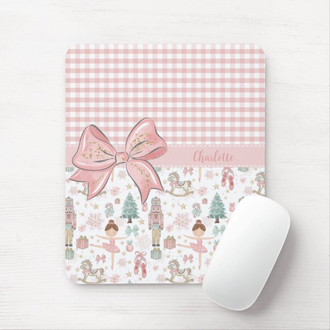 Whimsical Nutcracker Pastel Pink Christmas Ballet Mouse Pad (With Mouse)