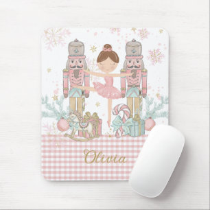 Whimsical Nutcracker Pastel Pink Christmas Ballet Mouse Pad