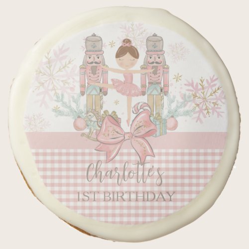 Whimsical Nutcracker Pastel Pink Christmas Ballet Sugar Cookie