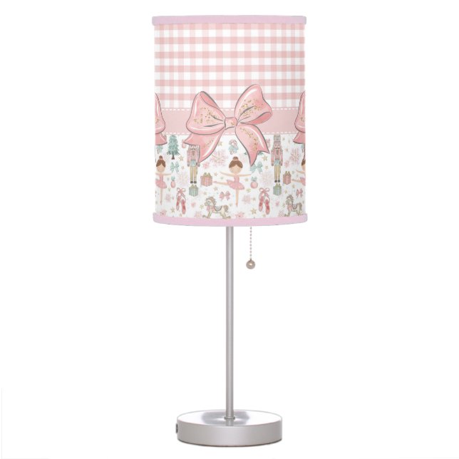 Whimsical Nutcracker Pastel Pink Christmas Ballet Table Lamp (Left)
