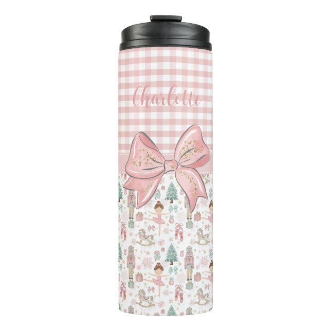 Whimsical Nutcracker Pastel Pink Christmas Ballet Thermal Tumbler (Front)