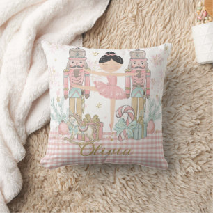 Whimsical Nutcracker Pastel Pink Christmas Ballet  Throw Pillow