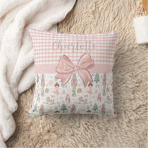 Whimsical Nutcracker Pastel Pink Christmas Ballet Throw Pillow