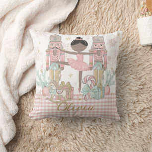 Whimsical Nutcracker Pastel Pink Christmas Ballet Throw Pillow
