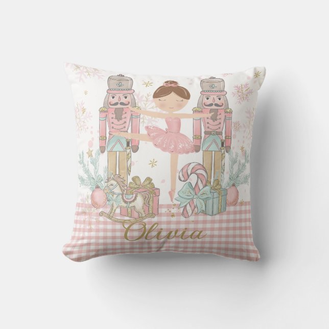 Whimsical Nutcracker Pastel Pink Christmas Ballet  Throw Pillow (Front)