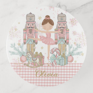 Whimsical Nutcracker Pastel Pink Christmas Ballet Trinket Tray