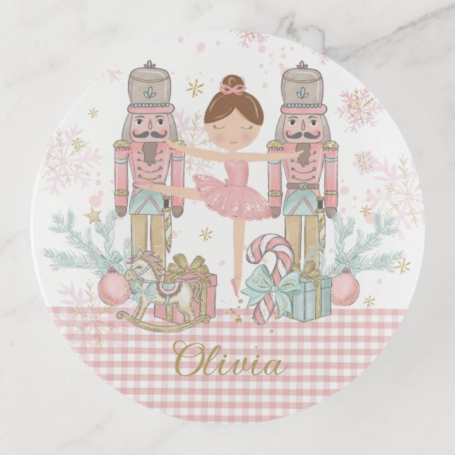 Whimsical Nutcracker Pastel Pink Christmas Ballet Trinket Tray (Front)