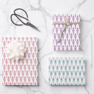 Whimsical Nutcracker Soldiers In Pastel Colors Wrapping Paper Sheets