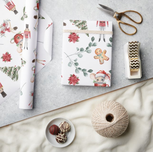 Whimsical Nutcracker With Mice & Florals Wrapping Paper (Crafts)