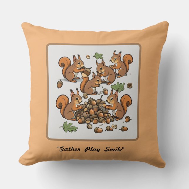 "Whimsical Nutty Squirrel Activity" Throw Pillow (Front)