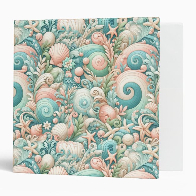 Whimsical Ocean Breeze: Pastel Sea Swirls in Cotta 3 Ring Binder (Front/Inside)