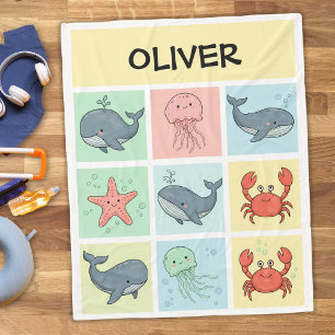 Whimsical Ocean Friends Doodles Fleece Blanket