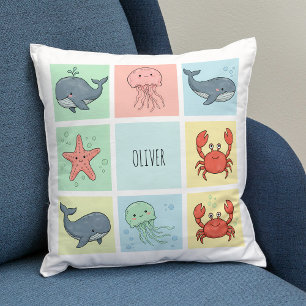 Whimsical Ocean Friends Doodles Throw Pillow